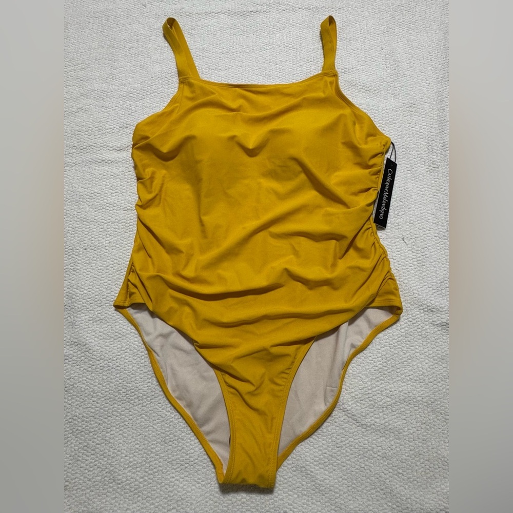 Catherine Malandrino Plus Size 3X Yolk Yellow Side Ruching One Piece Swimsuit